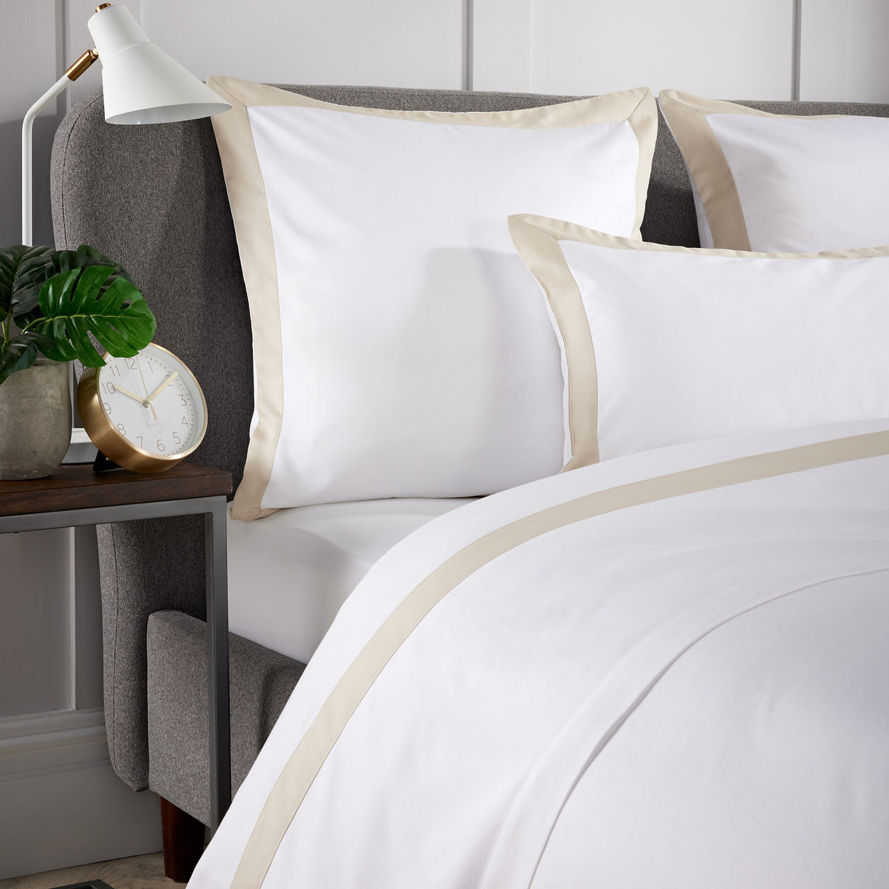 400 Thread Count Banded Square Pillowcase Stone 400 Thread Count Banded Square Pillowcase Stone