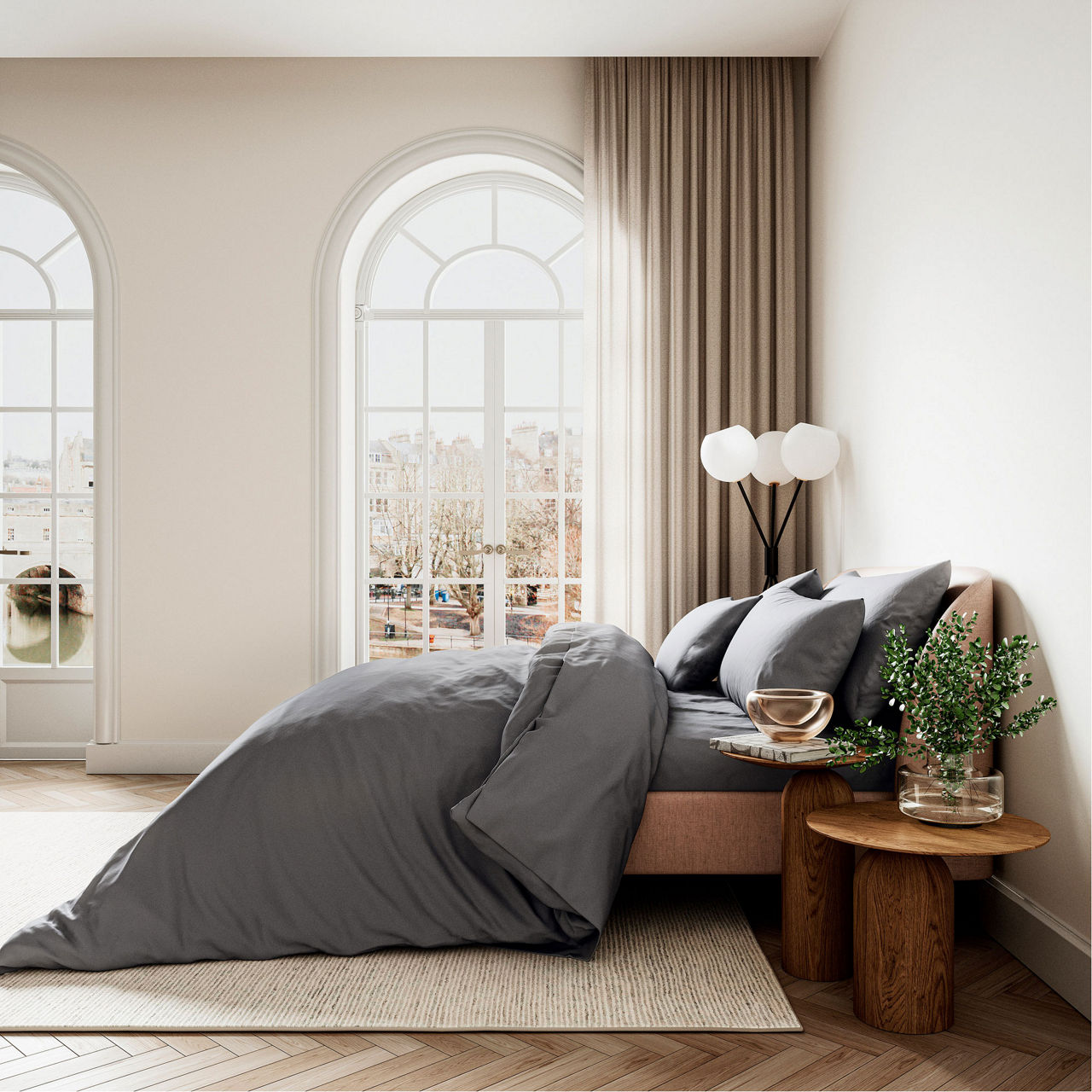 400 TC Cotton Sateen Charcoal Sheets & Pillowcases