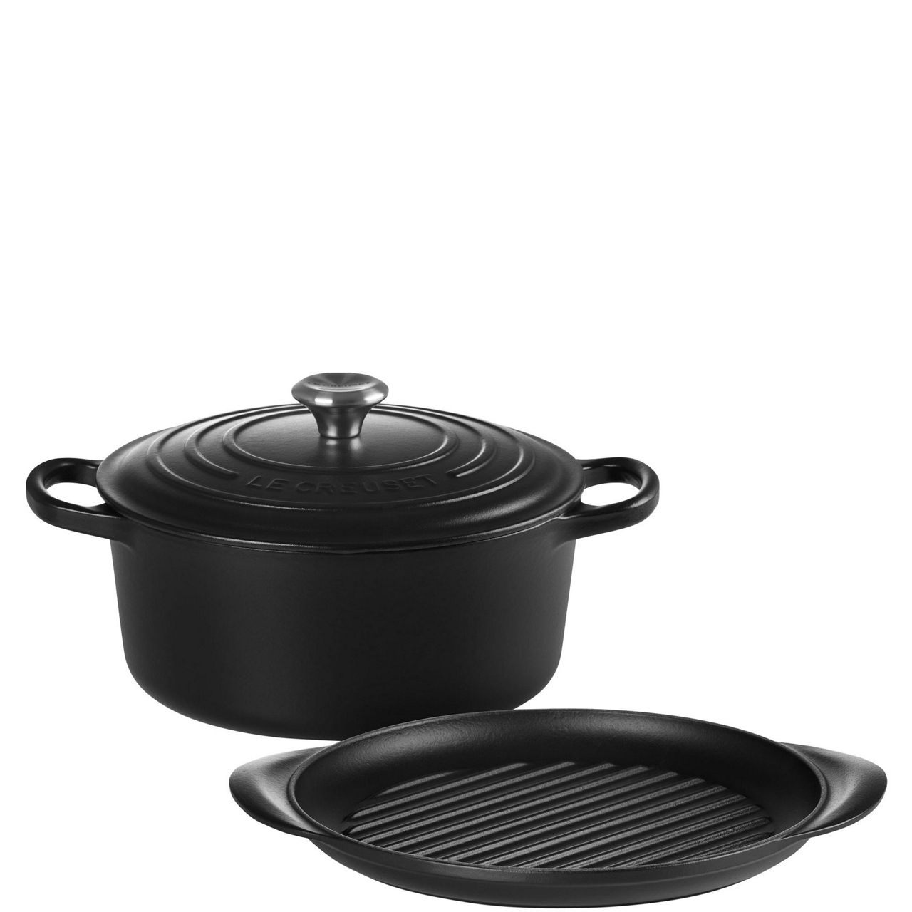 Signature Cast Iron Round Casserole Dish 22cm & Round Grill 25cm Two-Piece Set