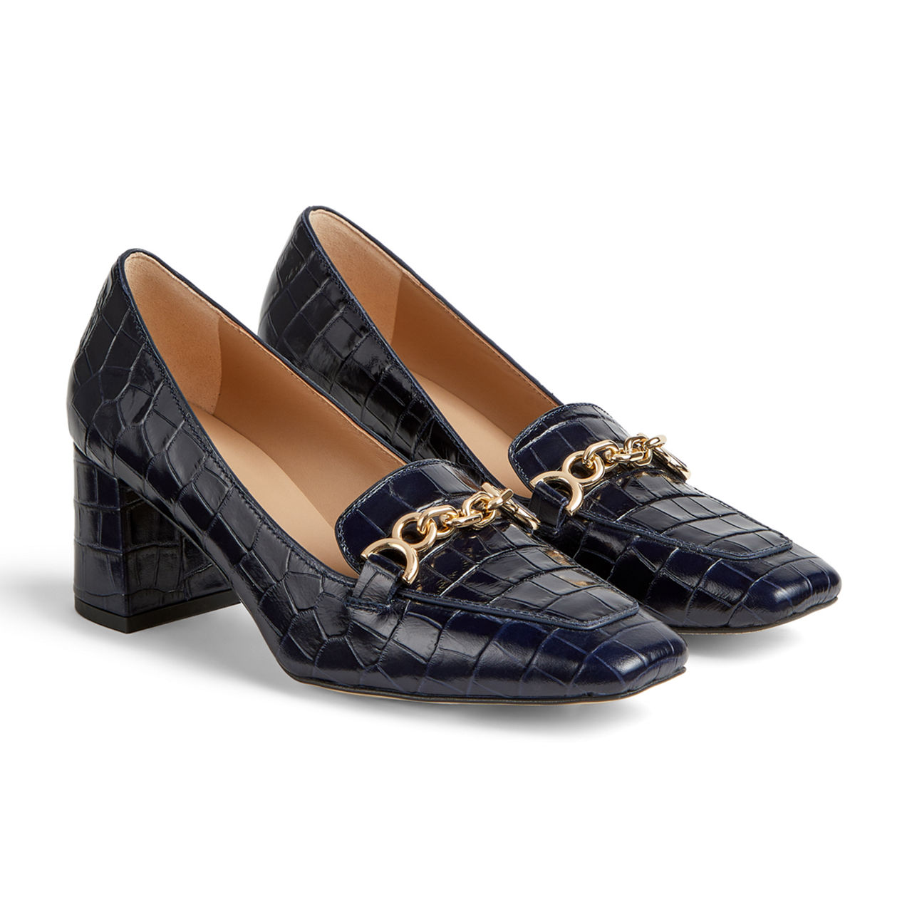 Johanna Croc-Embossed Block Loafers Johanna Croc-Embossed Block Loafers