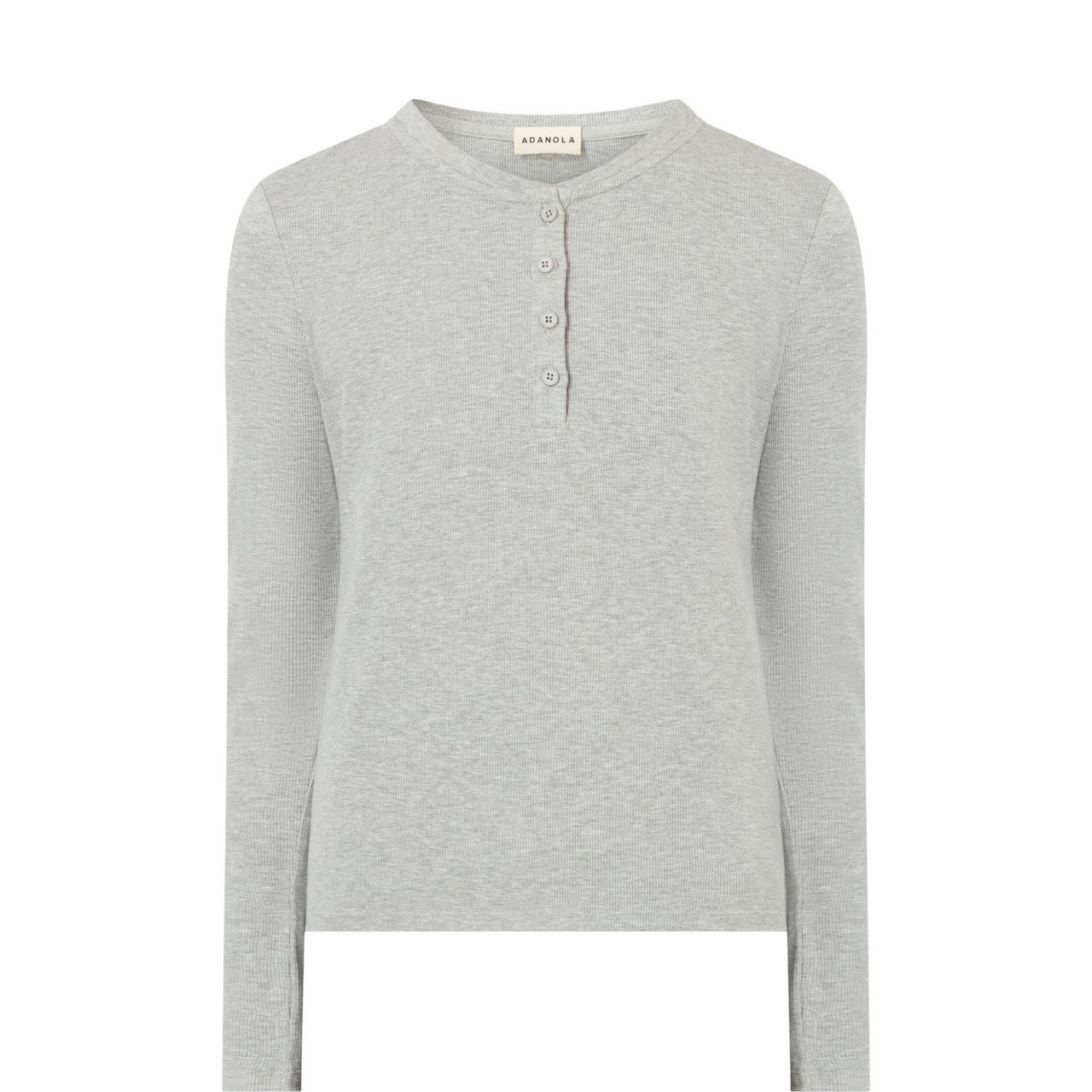 Rib Half-Buttoned Long-Sleeved Top